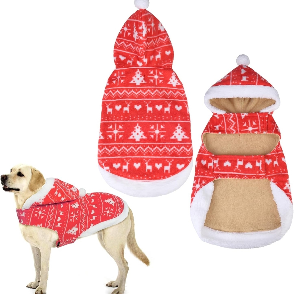 EXPAWLORER Christmas Dog Sweater- Warm Fleece Dog Christmas Coat, Cu HOODIE